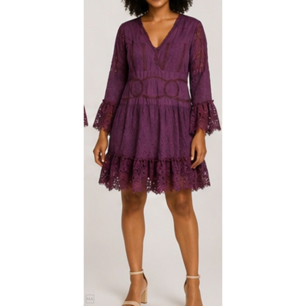 NEW Indigo Thread Co.	Womens Dress Lace V Neck Whimsigoth Witchy Flare Sleeve M